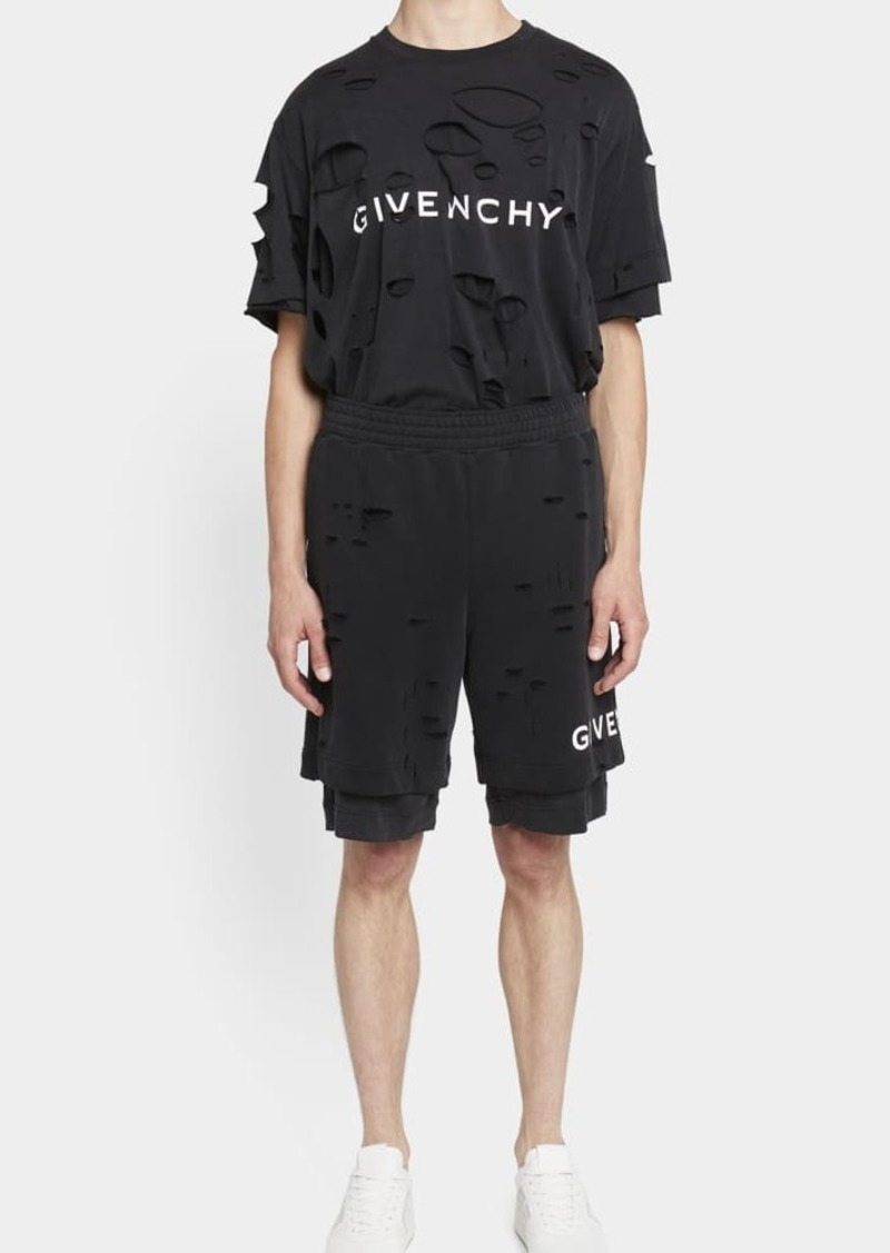 Givenchy Men's Destroyed Logo Sweat Shorts