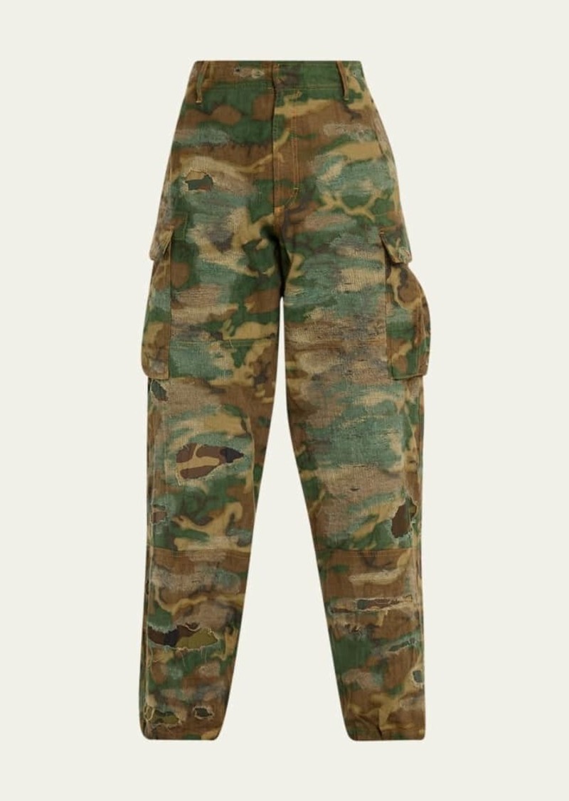 Givenchy Men's Distressed Camo Cargo Pants