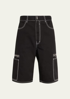 Givenchy Men's Topstitched Loose-Fit Cargo Shorts
