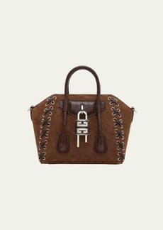 Givenchy Mini Antigona Lock Top-Handle Bag in Suede with Corset Straps