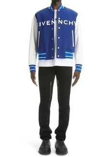 Givenchy Mixed Media Logo Wool Blend Varsity Jacket