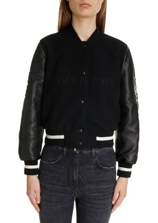 Givenchy Regular Fit Leather & Wool Blend Crop Varsity Jacket