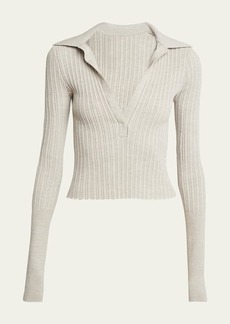 Givenchy Ribbed Polo Long-Sleeve Top