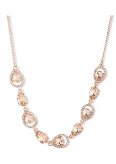 "Givenchy Rose Gold-Tone Pave & Pear-Shape Crystal Statement Necklace, 16"" + 3"" extender - Dark Pink"