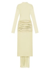 Givenchy Ruched Mixed Media Long Sleeve Gown with Train