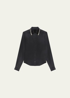 Givenchy Silk Button Down Blouse with Pearl Collar