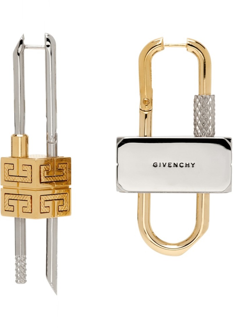 Givenchy Silver & Gold Lock Asymmetrical Earrings