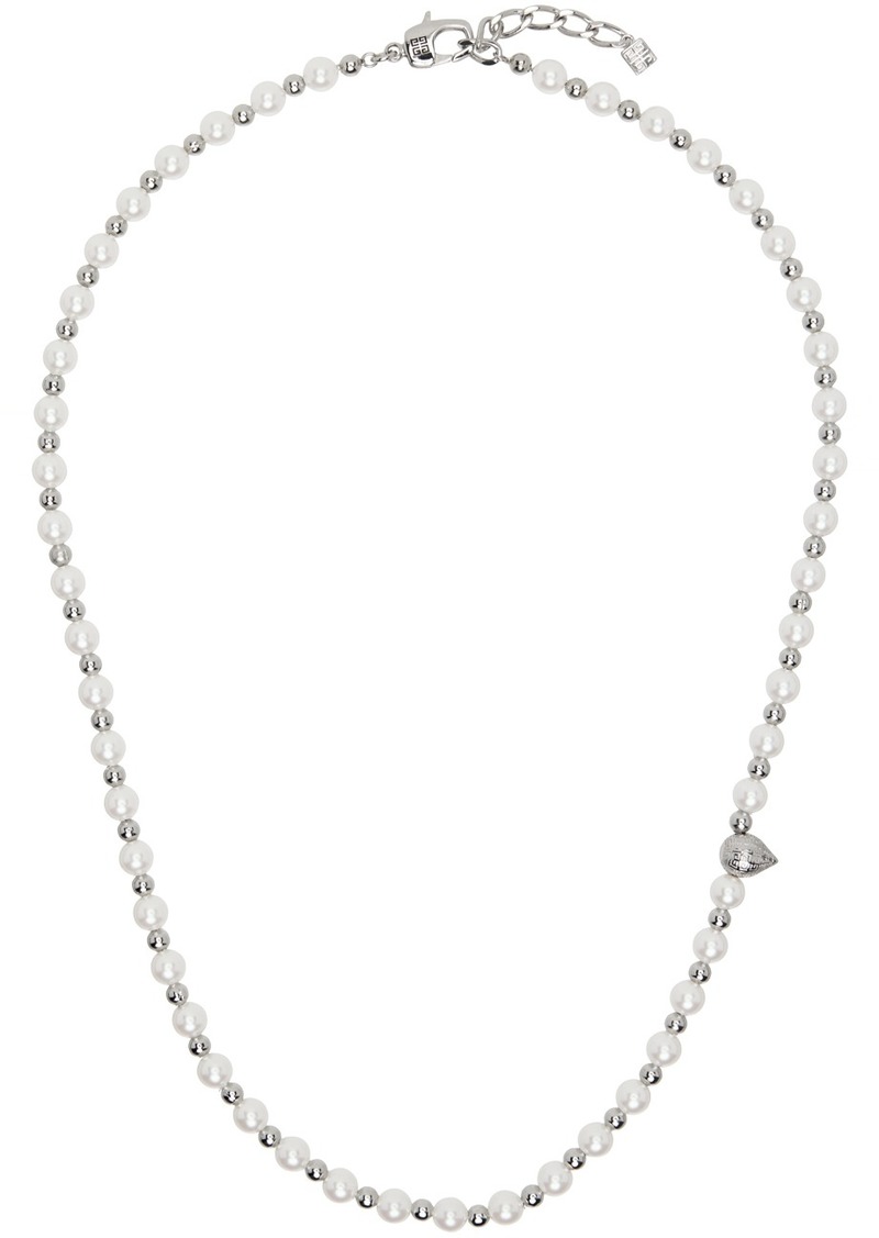 Givenchy Silver & White G Stud Pearl Necklace