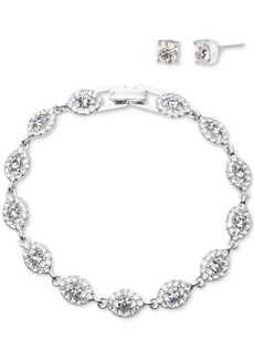 Givenchy Silver-Tone 2-Pc. Set Stone & Crystal Link Bracelet & Crystal Stud Earrings - White