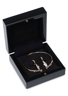 Givenchy Silver-Tone 2-Pc. Set Stone Scatter Cluster Cuff Bangle Bracelet & Matching Drop Earrings - Pink