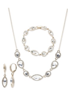 Givenchy Silver-Tone 3-Pc. Set Stone & Crystal Round & Marquise Link Necklace, Bracelet, & Matching Drop Earrings - Gold