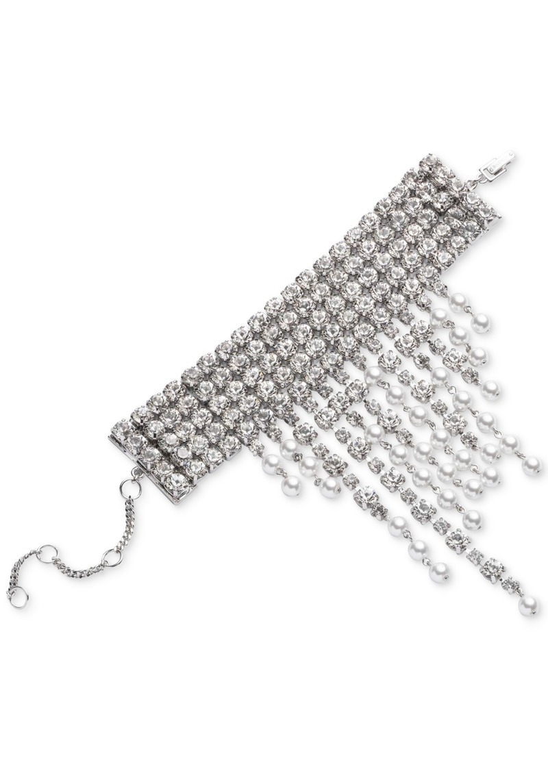 Givenchy Silver-Tone Crystal & Imitation Pearl Fringe Flex Bracelet - White