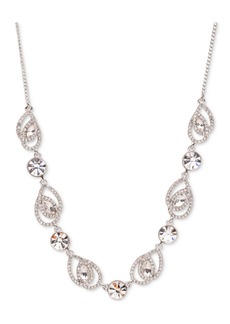 "Givenchy Silver-Tone Crystal Pave Pear Frontal Necklace, 16"" + 3"" extender - White"