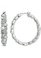 "Givenchy Silver-Tone Medium Crystal & Imitation Pearl Hoop Earrings, 1.2"" - White"
