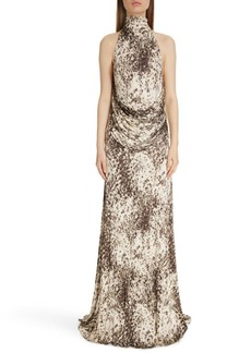 Givenchy Snow Leopard Print Halter Neck Draped Jersey Dress