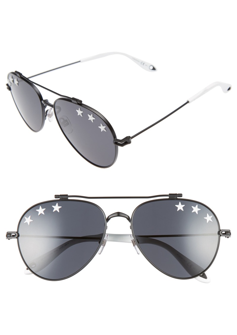 Givenchy Star Detail 58mm Mirrored Aviator Sunglasses in Black/Black at Nordstrom