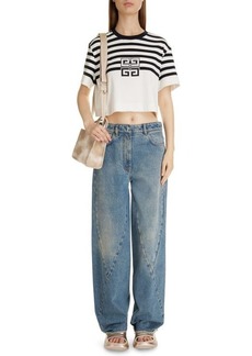 Givenchy Stripe Embroidered 4G Logo Crop T-Shirt