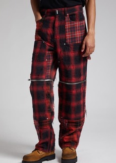 Givenchy Zip Off Convertible Distressed Plaid Carpenter Jeans