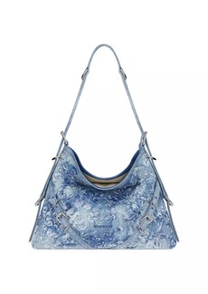 Givenchy Medium Voyou Bag in Washed Embroidered Denim