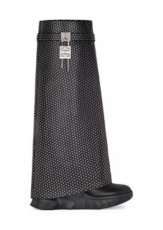 Givenchy Shark Lock Biker Low Heel Boots in Grained Leather With Studs