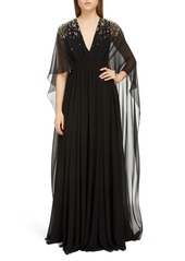 Women's Givenchy Crystal Degrade Cape Sleeve Silk Gown