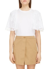 Givenchy Lace Sleeve T-Shirt in White at Nordstrom