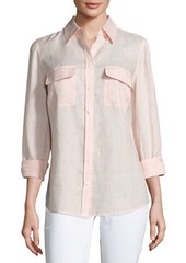 Go Silk Long-Sleeve Button-Front Linen Top