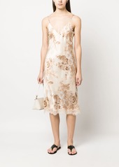 Gold Hawk floral-print lace-detail silk dress