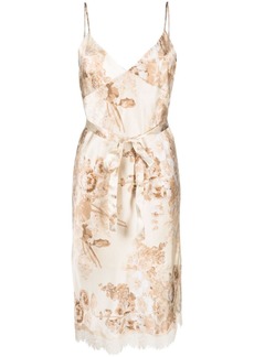 Gold Hawk floral-print lace-detail silk dress