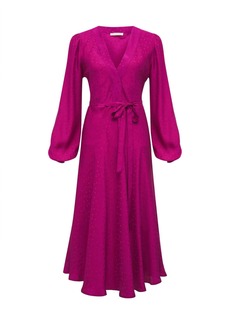 Gold Hawk Jacquard V-Neck Dress In Pink