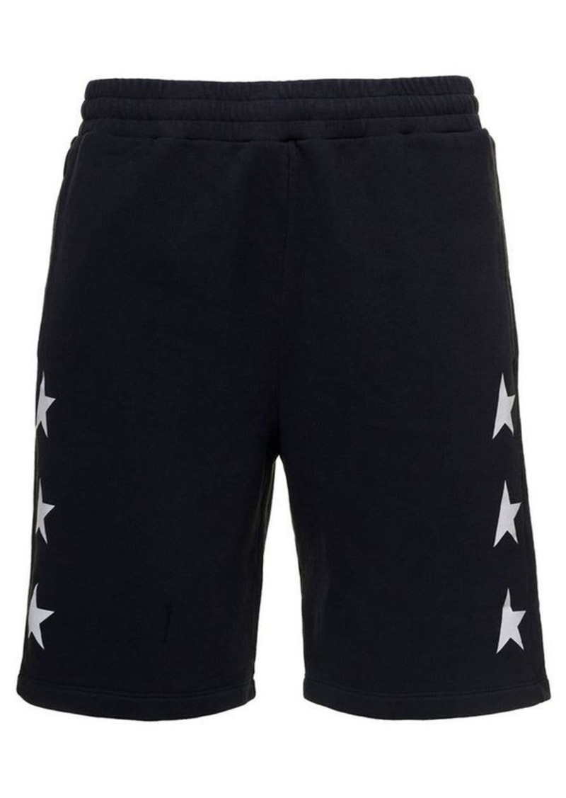 Golden Goose Black Shorts with Contrasting Monogram Print in Cotton Man