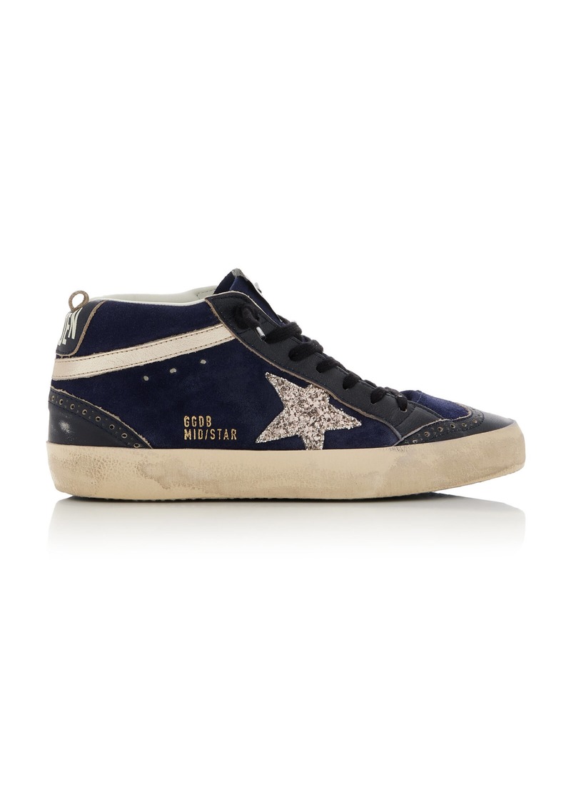 Golden Goose - Mid Star Suede Glittered Sneakers - Blue - IT 38 - Moda Operandi