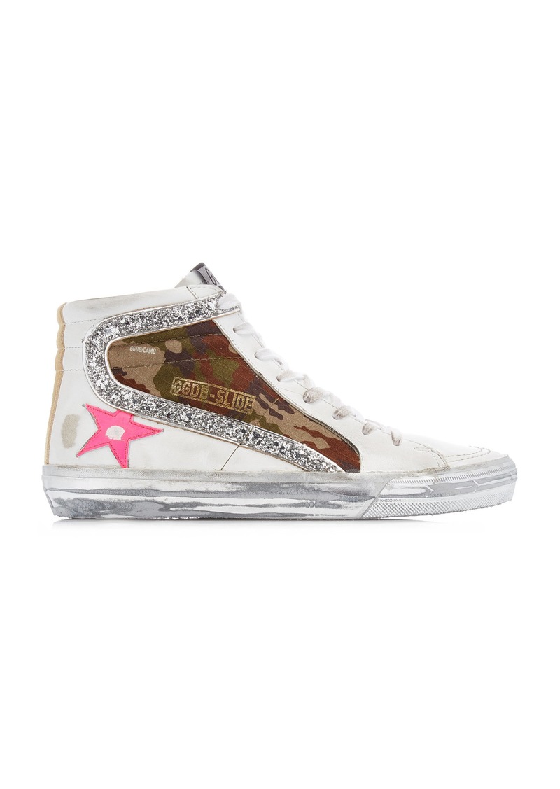 Golden Goose - Slide Camo Suede and Leather Sneakers - White - IT 40 - Moda Operandi