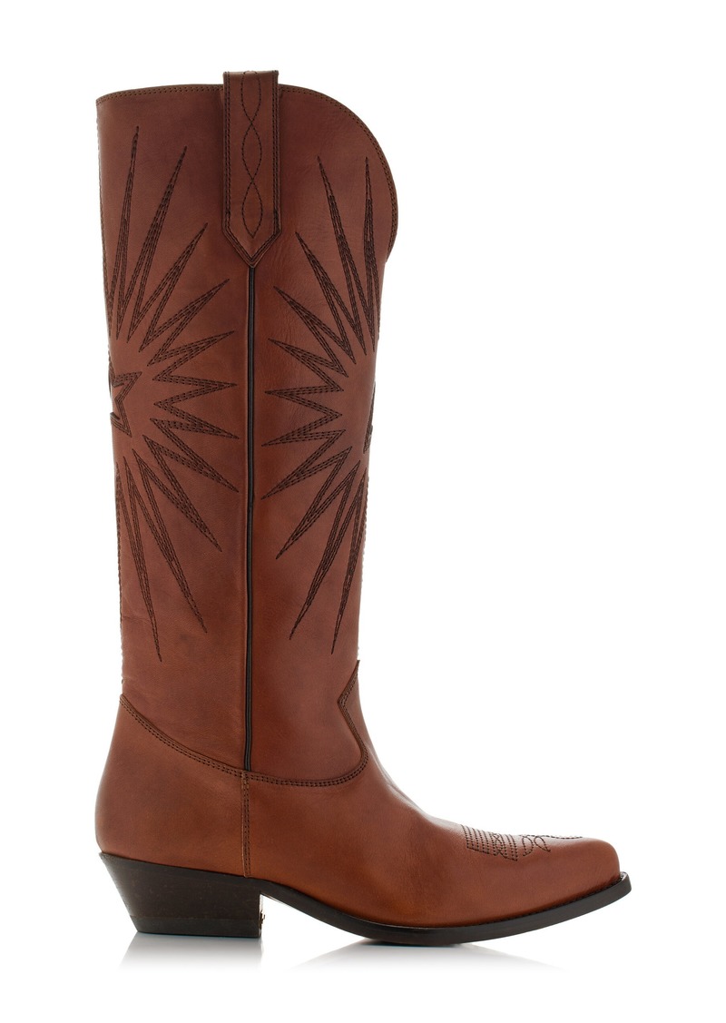 Golden Goose - Wish Star Embroidered Leather Western Boots - Brown - IT 36 - Moda Operandi