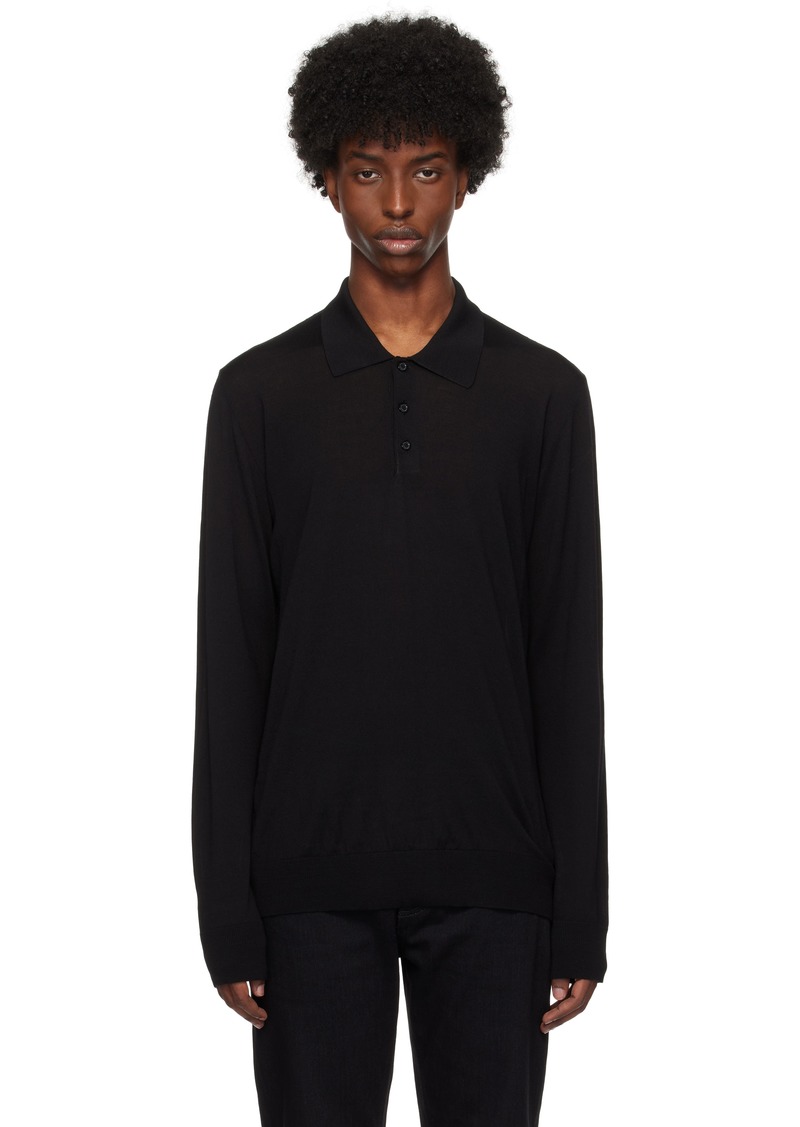 Golden Goose Black Long-Sleeved Merino Wool Polo