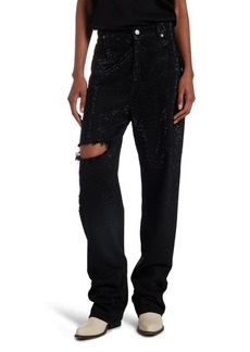 Golden Goose Crystal Embellished Ripped Straight Leg Jeans