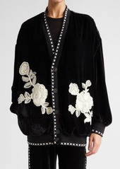 Golden Goose Gisellse Floral Embroidery Appliqué Velvet Jacket