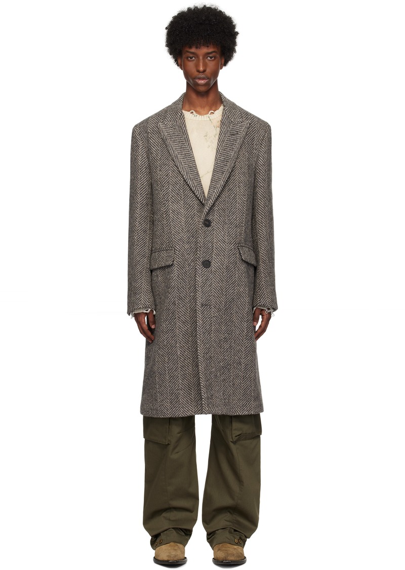 Golden Goose Gray Single-Breasted Wool Herringbone Coat