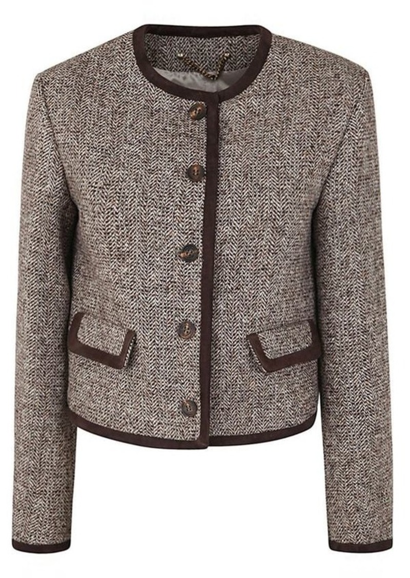 GOLDEN GOOSE JOURNEY W`S BOXI JACKET IOLE BLEND VIRGIN WOOL HERRINGBONE BOUCLE WITH SUEDE DETAILS CLOTHING
