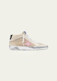 Golden Goose Mid Star Leather Net Wing-Tip Sneakers