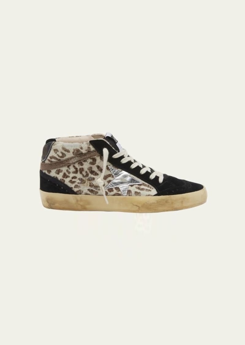 Golden Goose Mid Star Leopard-Print Suede Sneakers