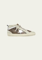 Golden Goose Mid Star Leopard Suede Wing-Tip Sneakers