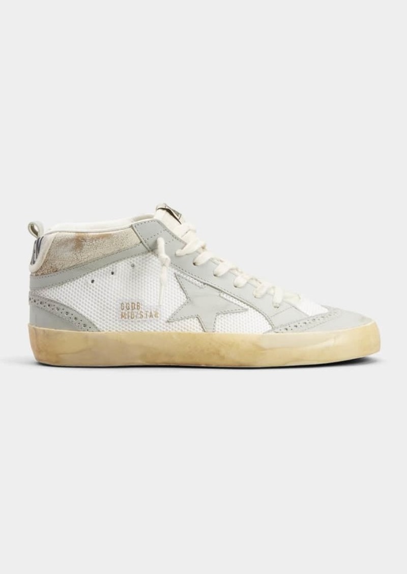 Golden Goose Mid Star Mixed Leather Net Sneakers