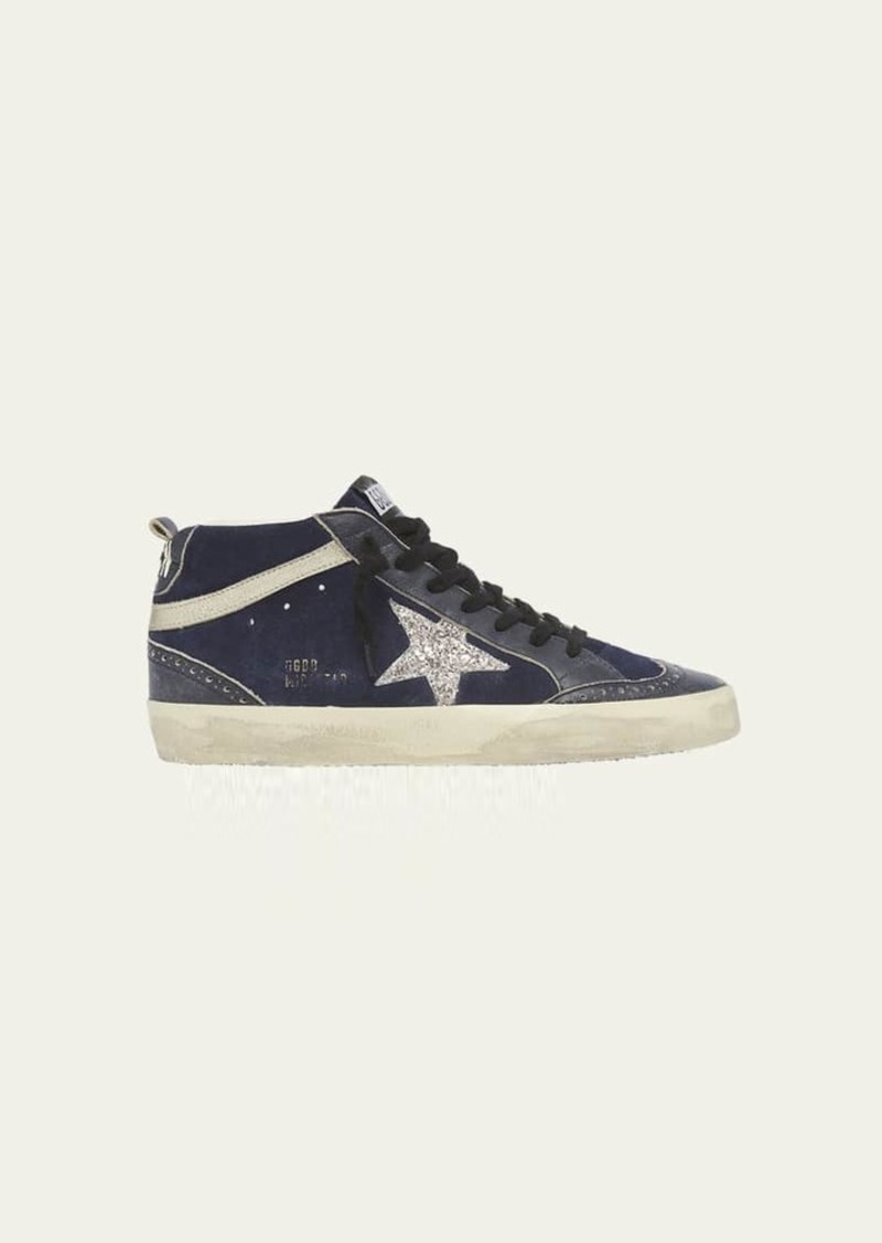 Golden Goose Mid Star Mixed Leather Wing-Tip Sneakers