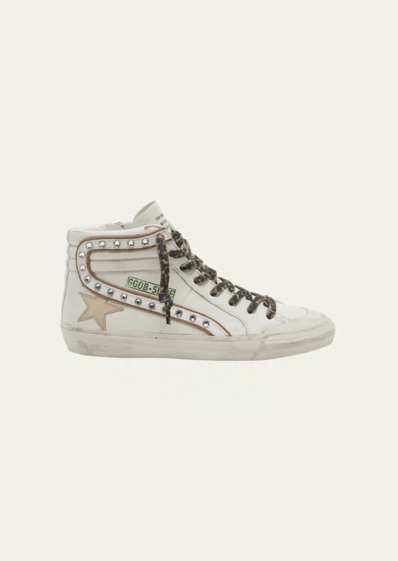 Golden Goose Slide Crystal Mid-Top Leather Sneakers