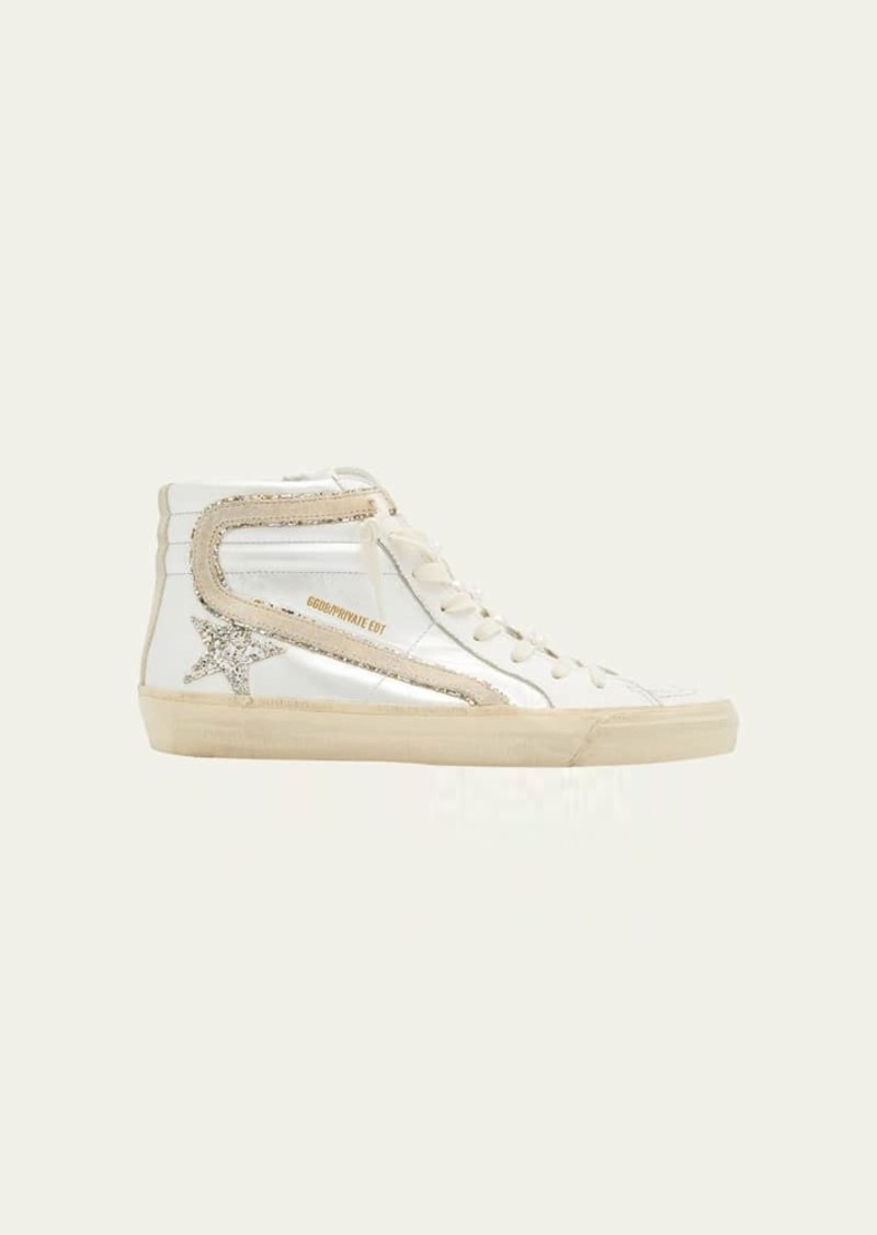 Golden Goose Slide Leather Pearly Mid-Top Sneakers