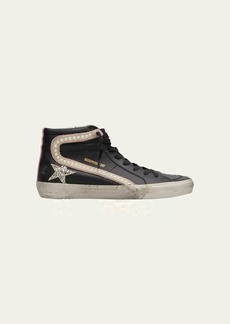 Golden Goose Slide Mid-Top Pearly Stud Leather Sneakers
