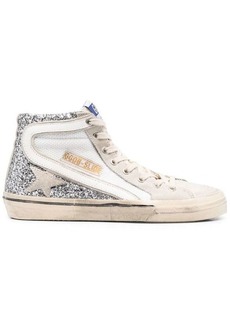 GOLDEN GOOSE SLIDE NET AND GLITTER UPPER SUEDE TOE STAR AND LIST LEATHR WAVE SHOES