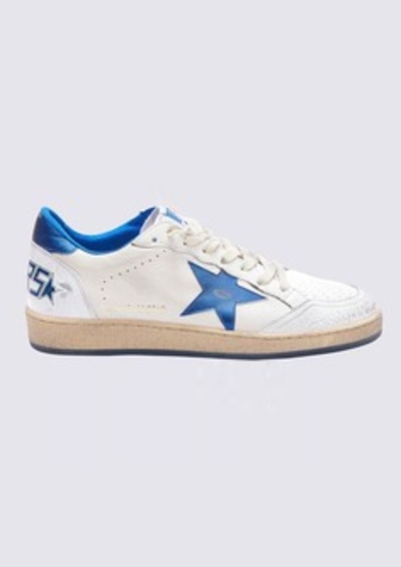 GOLDEN GOOSE WHITE AND BLUE LEATHER SNEAKERS