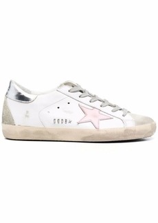 GOLDEN GOOSE SUPER-STAR LEATHER UPPER AND STAR SUEDE TOE AND SPUR LAMINATED HEEL METAL LETTERING SHOES